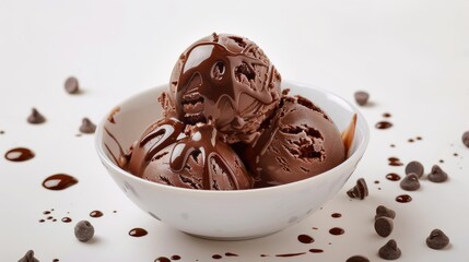 Poster - A white bowl filled with rich and creamy chocolate ice cream, perfect for a sweet treat or dessert