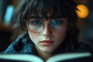 Wall Mural - Portrait of a Woman with Glasses Looking at Camera