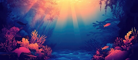 Stunning Fantasy Underwater Scene With Sunlight Coral And Seaweed