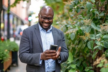 Poster - Professional man examining mobile device