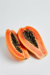 Wall Mural - Fresh papaya halves on a clean white surface, great for food or still life photography