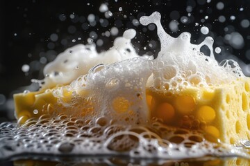 Aufkleber - A close-up view of a sponge on a plate, often used in kitchen or food-related contexts