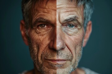 Poster - A close-up shot of a man's face, capturing the details of his facial features