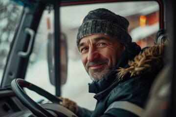 Poster - A person sits in the driver's seat of a truck, ready to hit the road