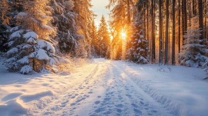 Wall Mural - winter landscape mountains snow forest