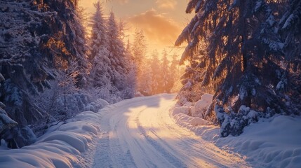 Wall Mural - winter landscape mountains snow forest