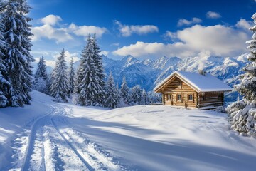 Wall Mural - winter landscape mountains snow forest