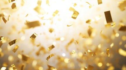 Wall Mural - Falling glitter gold confetti light background