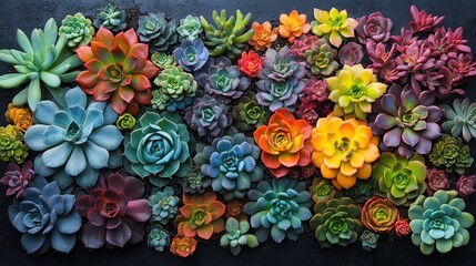 Wall Mural - A vibrant assortment of colorful succulents arranged artistically.