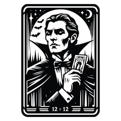 Wall Mural - dracula with tarot card decoration in black and white illustrations, cutout graphic