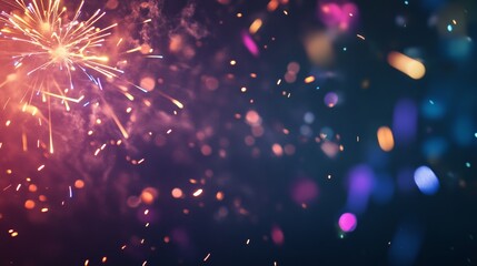 Poster - Abstract blue and golden particles glowing in the night sky. Dreamy festive background for Christmas and New Year.