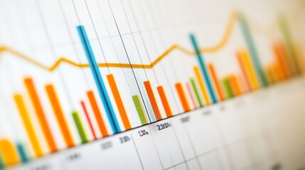 Poster - A close-up of a financial chart showing upward trends with colorful line graphs and bar charts, set against a white background.