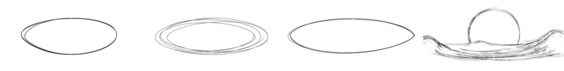 A continuous black circle is drawn on a white background. It is outlined by a round frame sketch with editable strokes. This is a modern illustration. Doodle style.