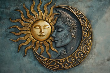 Wall Mural - a sun and moon symbol intertwined in a beautiful, intricate design
