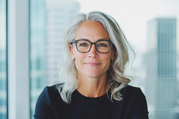 Sticker - Smiling businesswoman in a professional setting.