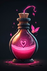 Wall Mural - Magic Potion with Heart Symbol in Glass Bottle