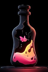 Canvas Print - Pink Bird in a Black Bottle with Pink Liquid