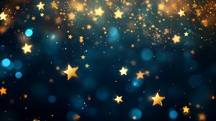 Poster - A dreamy background featuring golden stars and soft blue bokeh, ideal for festive or magical themes.