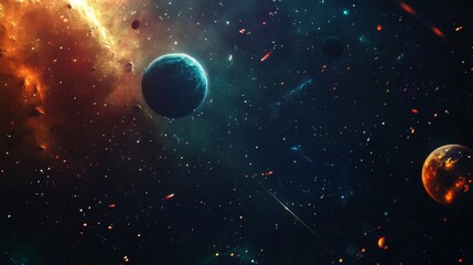 Wall Mural - cosmic background with colorful planets against the glowing stars. abstract universe cover design. s