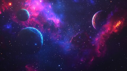 Wall Mural - cosmic background with colorful planets against the glowing stars. abstract universe cover design. s