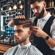 © Shehroz - A barber giving a client a haircut in a trendy salon