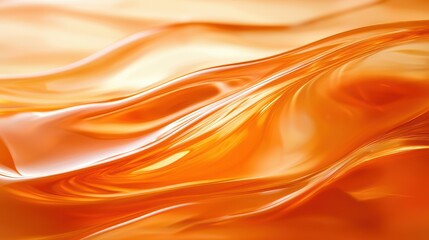 Poster - Abstract orange background with smooth flowing waves and glossy texture, creating a warm and vibrant visual effect.