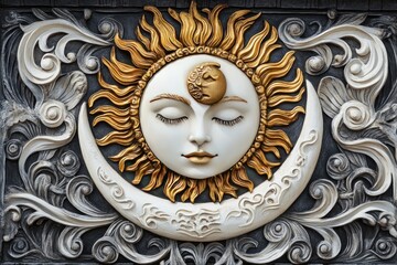 Wall Mural - a sun and moon symbol intertwined in a beautiful, intricate design