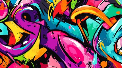 Wall Mural - A vibrant graffiti mural showcasing colorful abstract designs and playful characters.