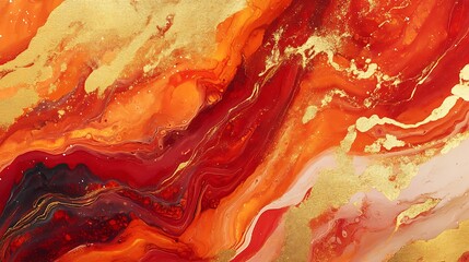 Poster - A vibrant abstract artwork featuring swirling patterns of red, orange, and gold.