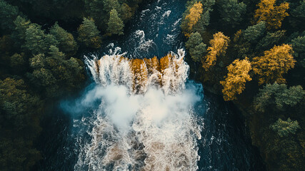 Wall Mural - aerial view of a waterfall in forest, waterfall in the jungle, tropical landscape in the jungl