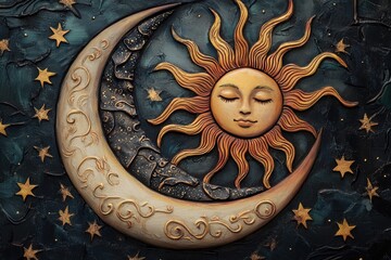 Wall Mural - a sun and moon symbol intertwined in a beautiful, intricate design