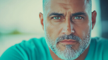 Wall Mural - Close-up portrait of a man with a serious expression.