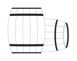 Wall Mural - Old fashioned wooden barrels black and white 2D line objects. Elite alcohol containers. Drinks and food products casks storage isolated clip art vector outline items. Monochromatic spot illustration