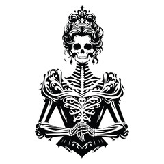 Wall Mural - princess skeleton with victorian flourish decoration in black and white illustrations, cutout graphic