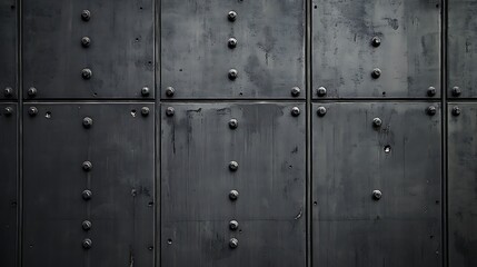 Canvas Print - A textured black metal wall with rivets, showcasing industrial design elements.