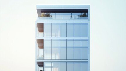 Canvas Print - Modern glass building with a sleek design and rooftop greenery.