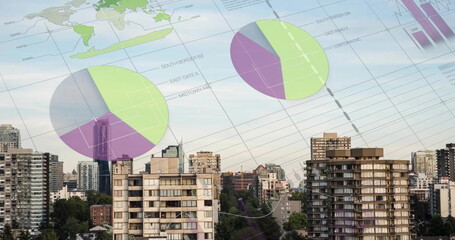 Poster - Image of financial data processing over city
