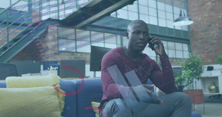 Poster - Image of financial data processing over african american businessman in office