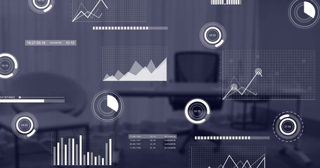 Poster - Image of financial data processing over office