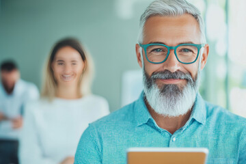 Poster - Smiling businessman with grey beard looks at camera.