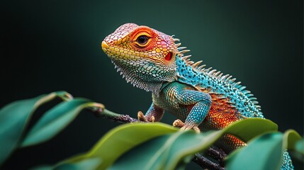 Wall Mural - perched lizard on a tree branch showcasing intricate details and vibrant colors in a natural outdoor