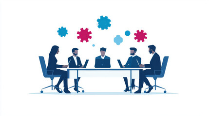 Poster - A team of business professionals collaborate at a meeting.