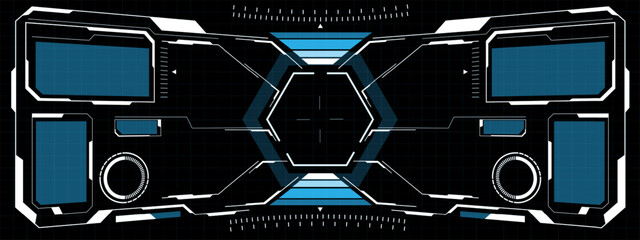 Poster - HUD sci-fi interface screen view white blue circular geometric design virtual futuristic technology creative display on black