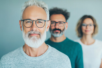 Wall Mural - A group of three people wearing glasses looking at the camera.