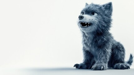 Wall Mural - A cute, animated wolf character with a playful expression against a light background.