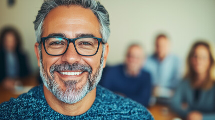 Canvas Print - Smiling middle-aged man with grey hair and beard.