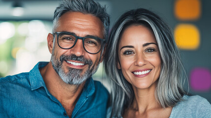 Wall Mural - Smiling couple with gray hair, looking happy