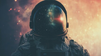 Wall Mural - the double exposure image of the astronaut's suit overlay with the milky way galaxy image, with copy