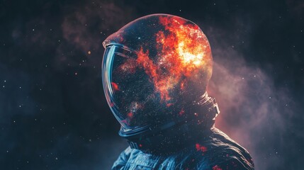 Wall Mural - the double exposure image of the astronaut's suit overlay with the milky way galaxy image, with copy