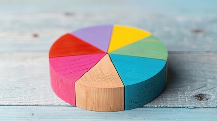 Colorful Wooden Blocks Pie Chart, a striking visual representation of data using vibrant, segmented wooden blocks that illustrate statistical information in an engaging way